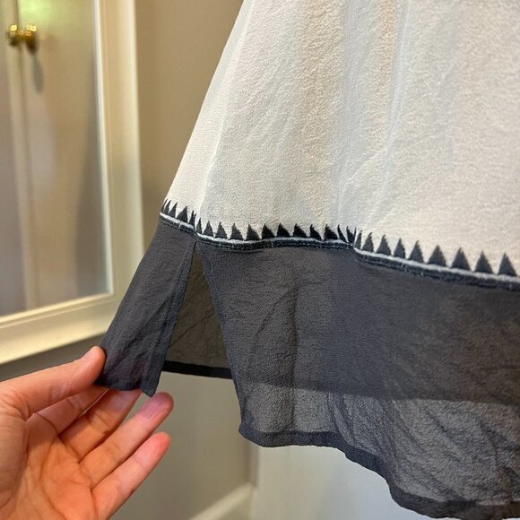 Club Monaco cream & gray 100% silk embroidered sheer casual dress, Size 4 - Picture 7 of 16
